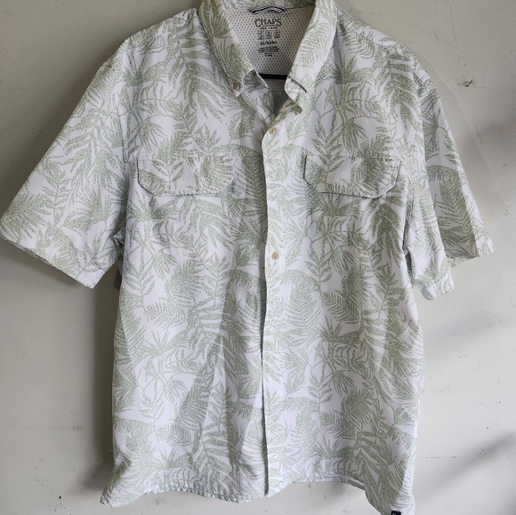 Chaps X Large Men's White and Green Tropical Print Shirt - Picture 1 of 1